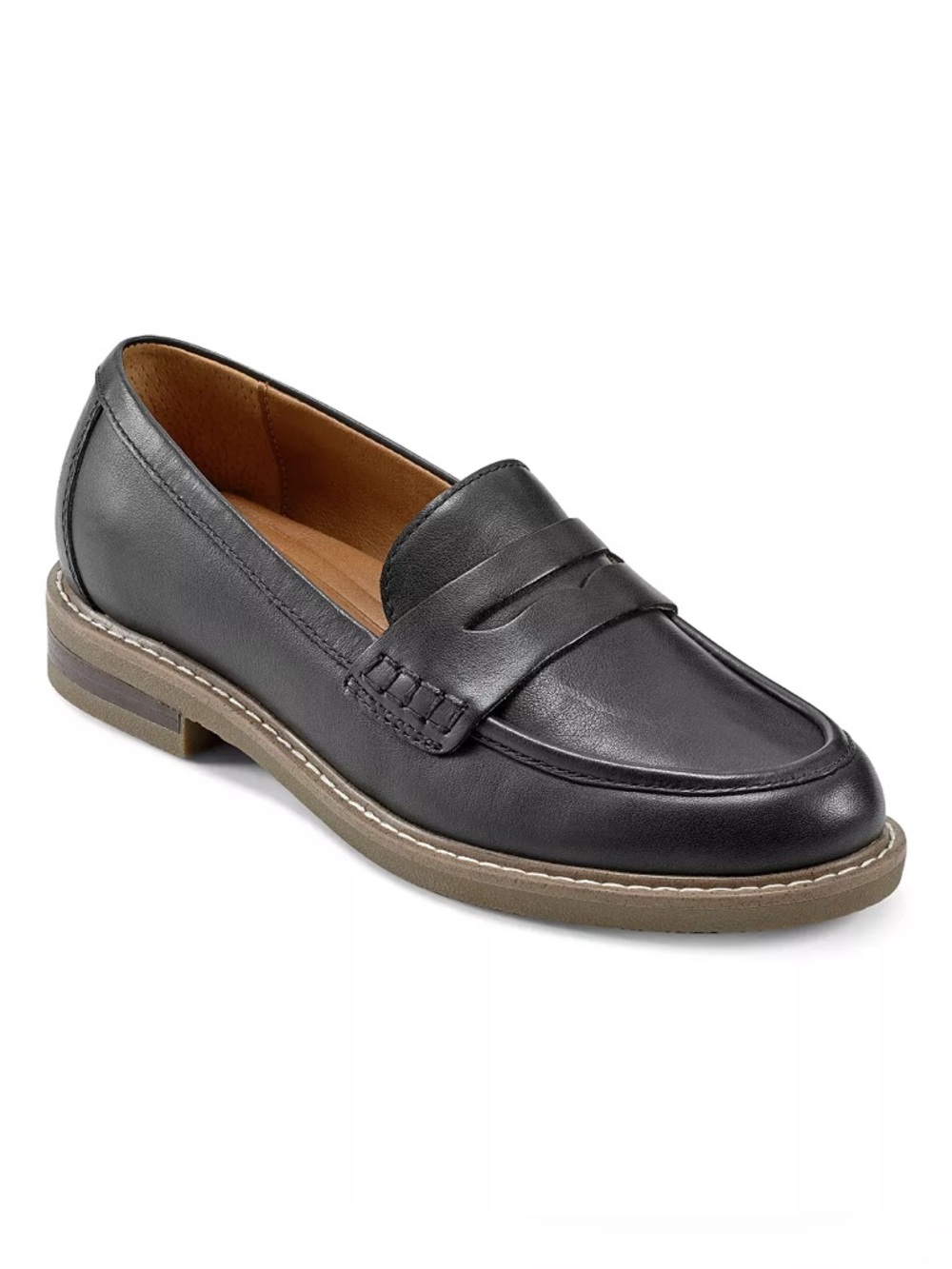 Earth Black Leather Penny Loafer with Tan Sole